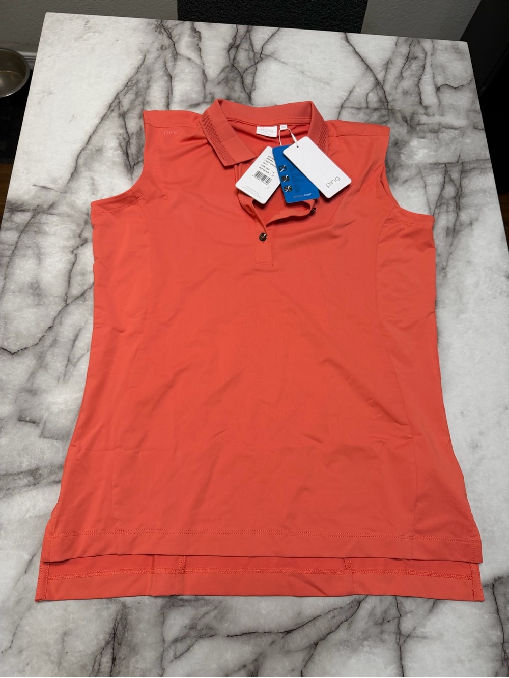 Ping Coral-Red Sleeveless Polo Tank